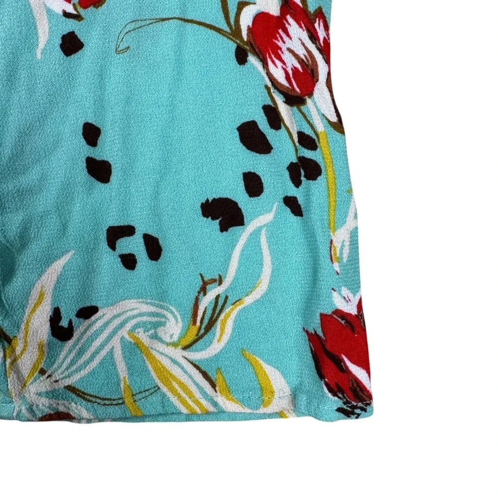 Free People Bella Babydoll Tunic Top Womens XS Teal‎ Floral V-Neck Boho Blouse
